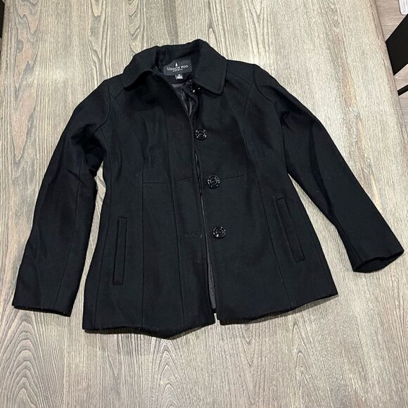London Fog Wool Blend Blazer Jacket Button Front Collared Lined Black Size PS - Picture 1 of 6